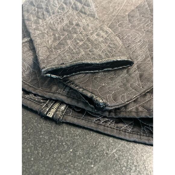 Chico's Charcoal  Black Floral Quilted Jacket Blazer 3/XL Faux Leather accents - Picture 6 of 13